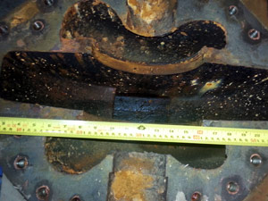 Erosion/corrosion evident on pump casing Erosion/corrosion evident on pump casing