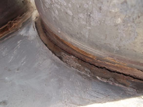 Deteriorated duct work over production area roof Deteriorated duct work over production area roof