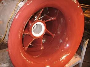 Volute after coating with Belzona 4311 (Magma CR1) to provide sulphuric acid protection Volute after coating with Belzona 4311 (Magma CR1) to provide sulphuric acid protection