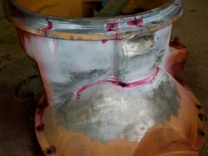 Cracks in gearbox marked in red Cracks in gearbox marked in red