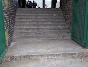 Deteriorated concrete step treads at a school Deteriorated concrete step treads at a school